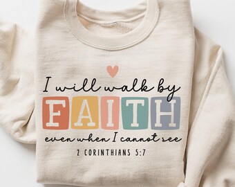 Sudadera con versículo bíblico, camiseta de fe, camiseta "Camina por la fe", ropa cristiana, cuello redondo religioso, regalo inspirador, camiseta "Ama como Jesús"