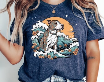 Summer Pitbull Mom Shirt: Beach Waves Graphic Tee