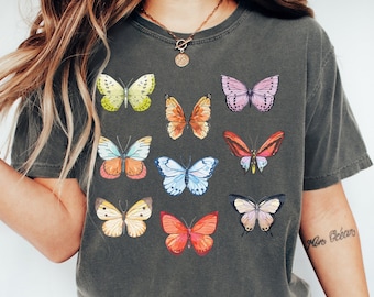 Comfort Colors® Butterflies Shirt, Boho Butterfly Shirt, Cottagecore Aesthetic Comfort Colors, Butterfly Graphic Tee, Trendy Womens Shirts