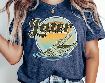 Retro Later Shirt, Gator Shirt for Women, Gift For Her, Cute Alligator Shirt, Animal Lover Tee, Retro Sunset Tshirt, Sunset Graphic Tees