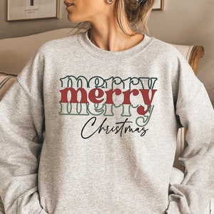 Merry Christmas Sweatshirt, Christmas Crewneck Sweatshirt, Christmas Sweater, Women Christmas Sweater, Merry and Bright Shirt, Xmas Tshirt