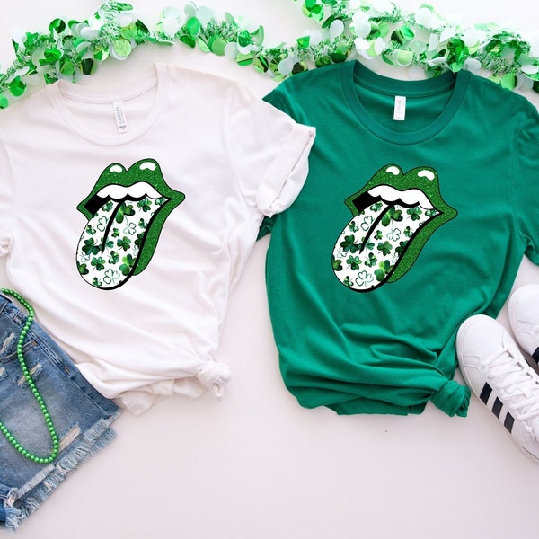 Shamrock Lips Shirt, St. Patrick's Day Shirt, Cute St Patricks Day Tee, Lips Tongue Shirt, Dripping Lips Tshirt, Cute Patrick Day Gift