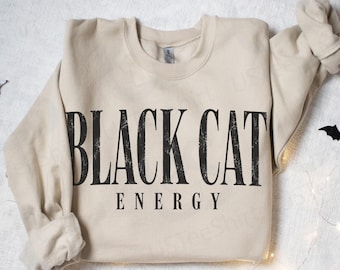 Sudadera Black Cat Energy / Camiseta divertida para amantes de los gatos / Sudadera retro de Halloween / Camiseta con estampado de gato negro