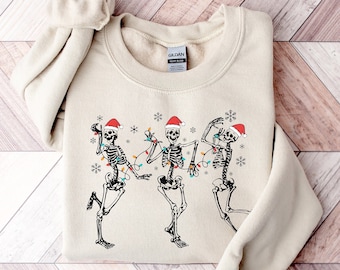 Dancing Skeleton Christmas Sweatshirt, Holiday Crewneck