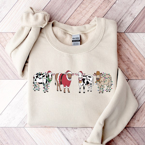 Christmas Cow Sweatshirt, Cow Lover Gift, Funny Christmas Shirt, Holiday Sweater, Farm Christmas Shirt, Womens Cow Shirt, Christmas Crewneck
