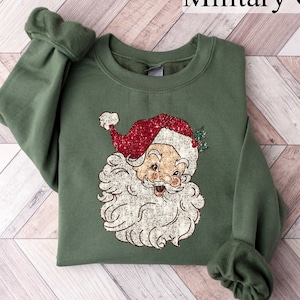 Retro Santa Sweatshirt, Faux Sequin Christmas Shirt, Holiday Sweaters, Christmas Crewneck, New Year Shirt, Christmas Gift, Womens Christmas