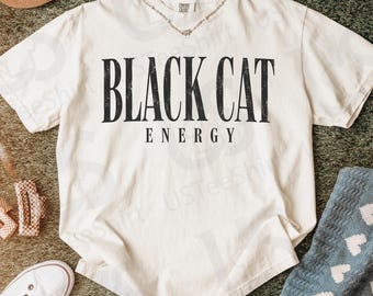Camiseta Comfort Colors Black Cat Energy / Camiseta divertida para amantes de los gatos / Camiseta para introvertidos / Camiseta con estampado retro