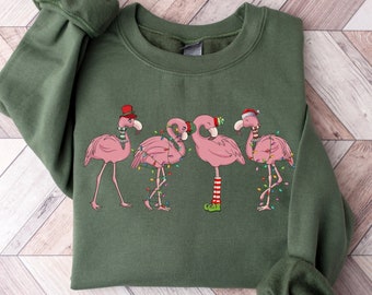 Flamingo Sweatshirt, Christmas Flamingo Shirt, Pink Flamingo Christmas Shirt, Christmas Crewneck, Gift For Christmas, Holiday Sweater, Xmas