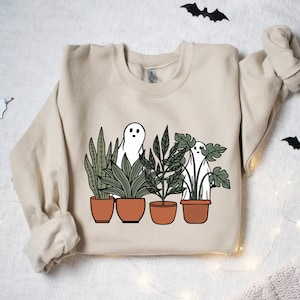 Halloween Plant Lady Sweatshirt, Ghost Plant Shirt, Plant Lover Gifts, Ghost Crewneck Sweatshirt, Spooky Gardener Shirt, Cute Ghost Sweater