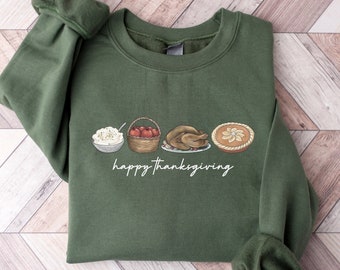 Thanksgiving Food Graphic Crewneck Sweatshirt, Fall Tee