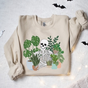 Halloween Skeleton Sweatshirt, Skeleton Plant Lover Shirt, Spooky Plant Lady, Gardener Shirt For Women, Skeleton Sweater,Just One More Plant