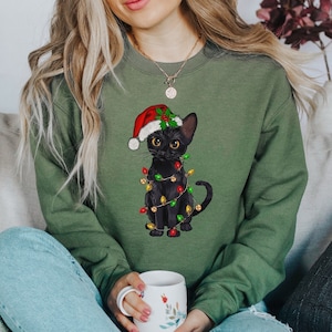 Cat Christmas Sweater, Christmas Cat Sweatshirt, Black Cat Christmas Shirt, Kitten Christmas Shirt, Cat Lover Gift, Cat Mom Tshirt, Xmas Tee