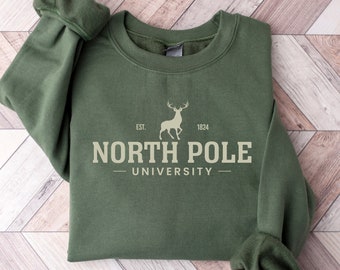 North Pole University Sweatshirt, Christmas Sweater, Holiday Gifts, Christmas Collage Sweatshirt, Santa Sweatshirt, Christmas Gift, Xmas Tee