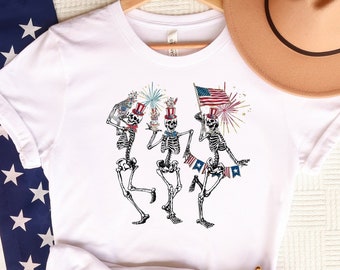 4th July Skeletons Shirt, Dancing Skeleton T-shirt, 4th of July Shirt, USA Tee, American Flag Tee, Patriotic Shirt, Freedom, Fourth Of July