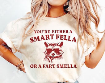 Comfort Colors® Funny Raccoon Shirt, Are You A Smart Fella Or Fart Smella, Retro Cartoon Shirt, Meme Shirt, Weird T Shirt, 90s Graphic Tee