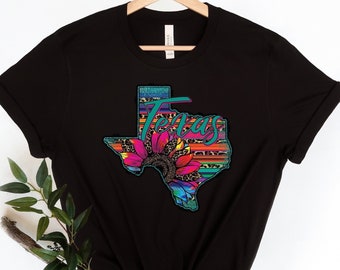 Texas Serape Boho Sunflower Shirt, Texas Map Silhouette Tee, Texas Lover Shirt, Texas State Shirt, Texas Home Shirt, Gift For Texas Lover