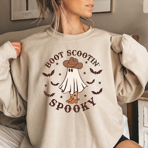 Boot Scootin Spooky Sweatshirt, Halloween Howdy Shirt, Western Ghost Sweatshirt, Halloween Gift, Country Halloween Shirt, Cowboy Ghost Shirt