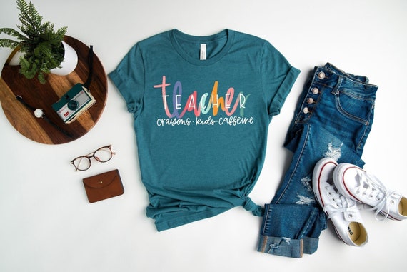 Teacher Life Shirt, Crayon Kids Caffeine Design