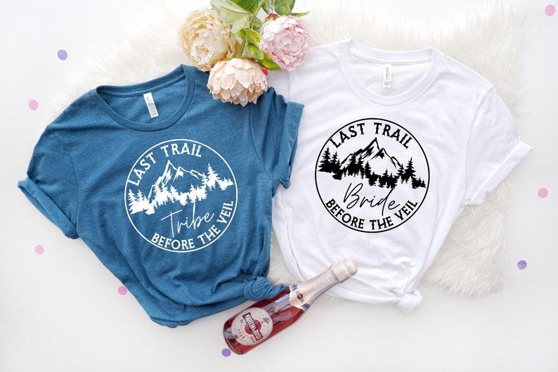 Hiking Bachelorette T-Shirt: Last Trail Before The Veil, Bride Tribe image 2