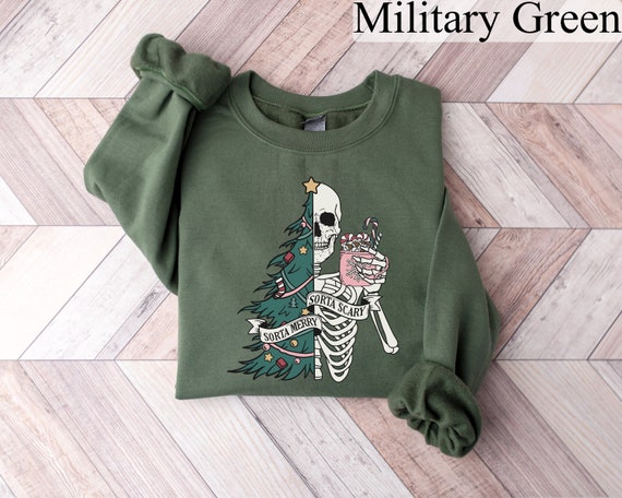 Christmas Skeleton Sweatshirt, Sorta Scary Sorta Merry Holiday Sweater