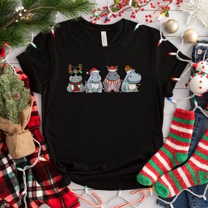 Hippopotamus Christmas Sweatshirt, Retro Hippo Christmas Shirt, Holiday Sweaters, Christmas Gift, Christmas Crewneck, Womens Christmas Shirt image 3