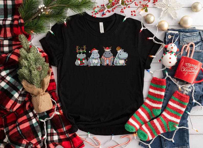 Hippopotamus Christmas Sweatshirt, Retro Hippo Christmas Shirt, Holiday Sweaters, Christmas Gift, Christmas Crewneck, Womens Christmas Shirt image 3