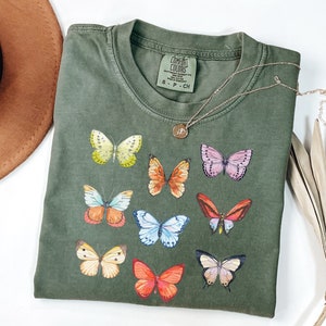 Comfort Colors® Butterflies Shirt, Boho Butterfly Shirt, Cottagecore Aesthetic Comfort Colors, Butterfly Graphic Tee, Trendy Womens Shirts image 2