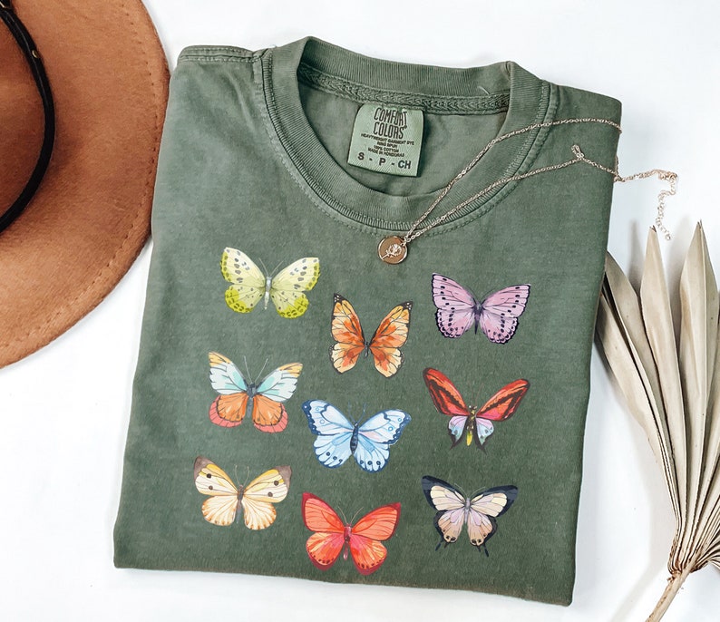 Comfort Colors® Butterflies Shirt, Boho Butterfly Shirt, Cottagecore Aesthetic Comfort Colors, Butterfly Graphic Tee, Trendy Womens Shirts image 2