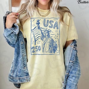 Comfort Colors Statue of Liberty Shirt, 250th Anniversary USA Tee, Trendy 4th of July Apparel, America 250 Retro Patriotic Women Top Bild 3