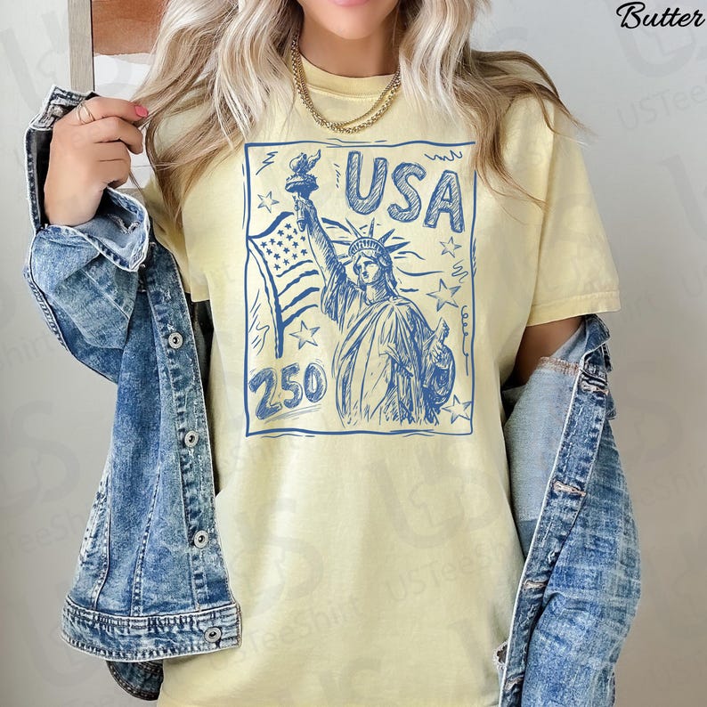 Comfort Colors Statue of Liberty Shirt, 250th Anniversary USA Tee, Trendy 4th of July Apparel, America 250 Retro Patriotic Women Top Bild 3