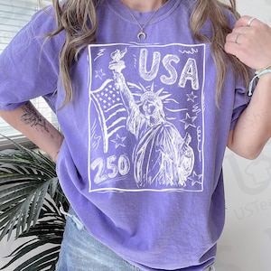Comfort Colors Statue of Liberty Shirt, 250th Anniversary USA Tee, Trendy 4th of July Apparel, America 250 Retro Patriotic Women Top Bild 8