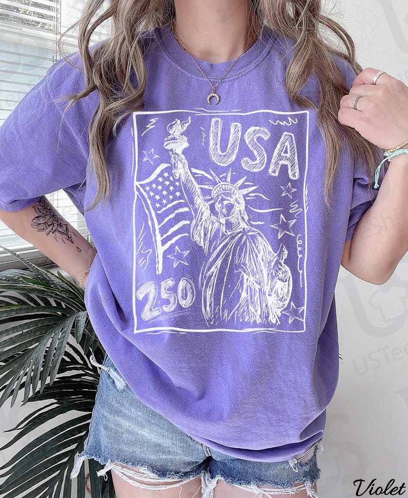 Comfort Colors Statue of Liberty Shirt, 250th Anniversary USA Tee, Trendy 4th of July Apparel, America 250 Retro Patriotic Women Top Bild 8