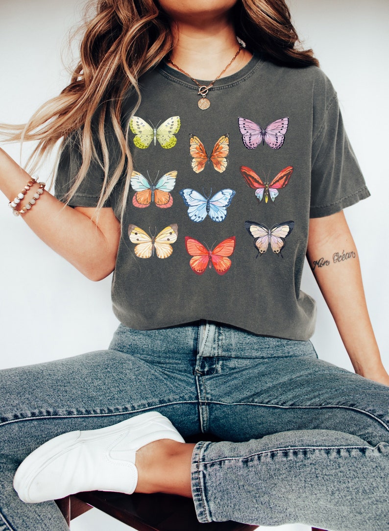 Comfort Colors® Butterflies Shirt, Boho Butterfly Shirt, Cottagecore Aesthetic Comfort Colors Shirt, Butterfly Graphic Tee, Trendy Womens Shirts