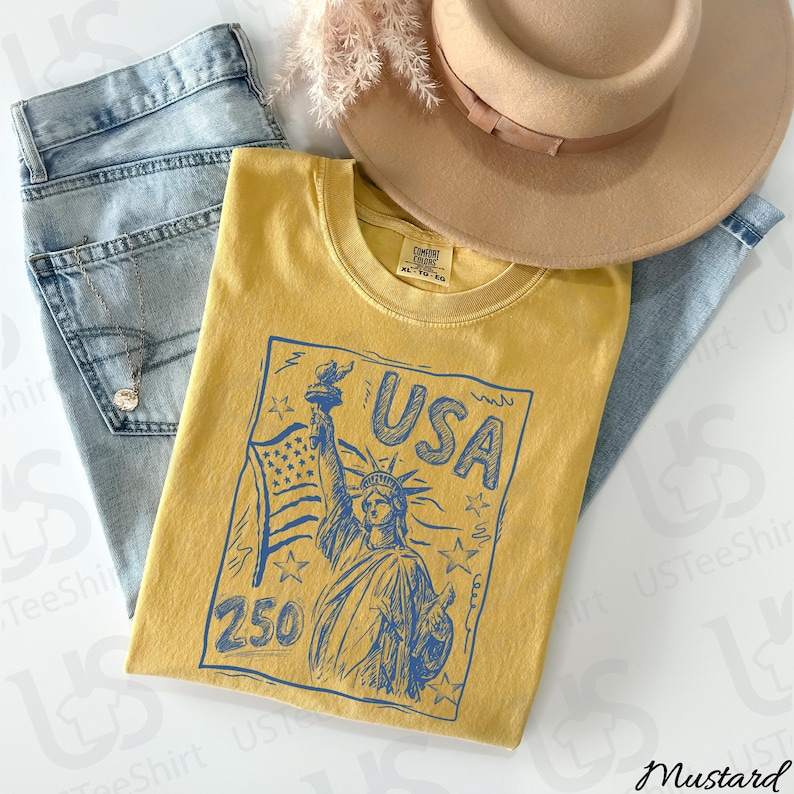 Comfort Colors Statue of Liberty Shirt, 250th Anniversary USA Tee, Trendy 4th of July Apparel, America 250 Retro Patriotic Women Top Bild 6