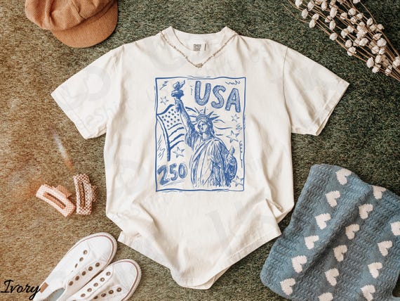 Comfort Colors Statue of Liberty Shirt, 250th Anniversary USA Tee, Trendy 4th of July Apparel, America 250 Retro Patriotic Women Top
