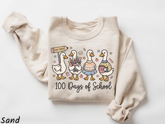100 Days Of School Sweatshirt, Funny Duck Shirt, 100th Day Of School, Kindergarten Teacher Gift, Duck Teacher Tshirt, Preschool Teacher Team