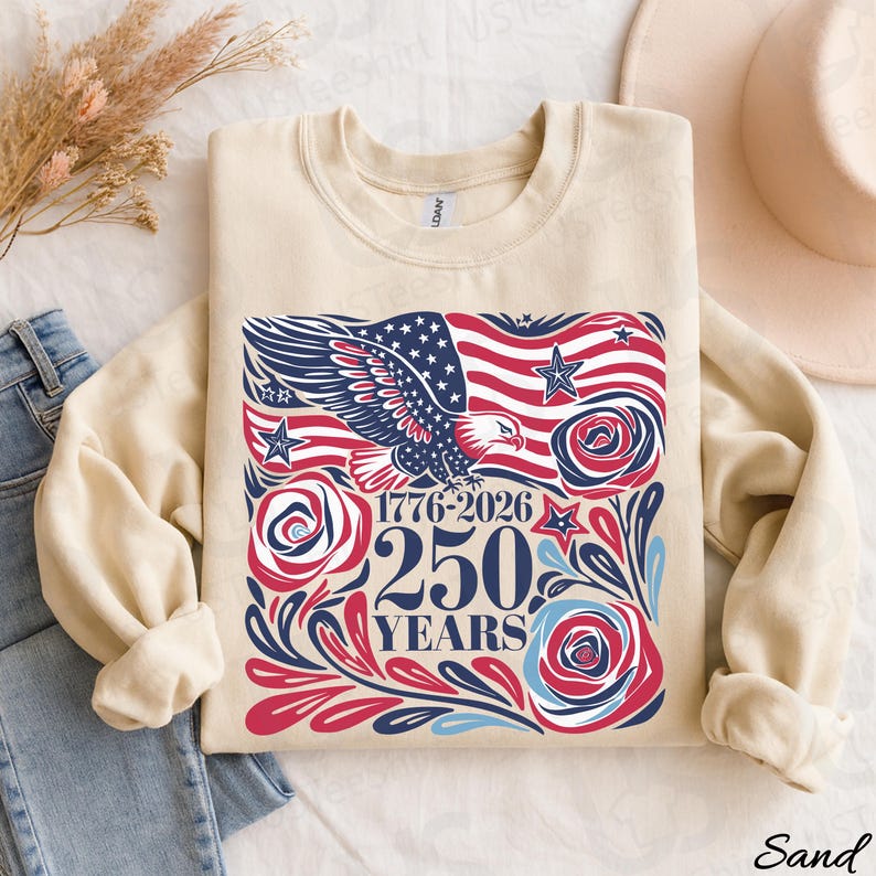 USA 250 Years Shirt, American Eagle Tee, 1776 To 2026 Sweater, Fourth Of July Sweatshirt, Independence Day Graphic Tee, USA Floral T Shirt Bild 5