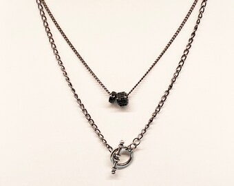 Black Zirconia Tube Necklace with Toggle Closure for Men and Women