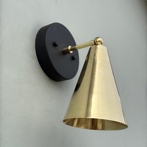 Mid Century Modern Brass Cone Wall Sconce Light