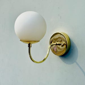 1 Mini Light With Globe Wall Sconce Light | Aged Brass Well Sconce Light | Mid Century Modern Raw Brass Wall Sconce | Wall Sconce Light