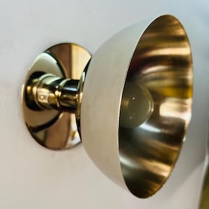 Mid Century Modern Brass Flush Mount Ceiling Light - White Shade