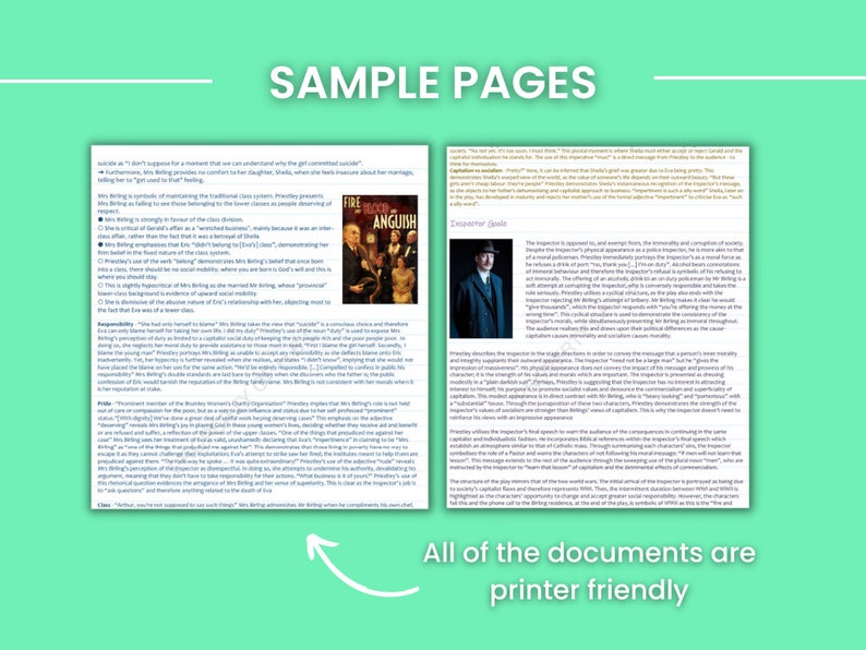 GCSE an Inspector Calls Characters Revision Notes Grade 9/A Etsy