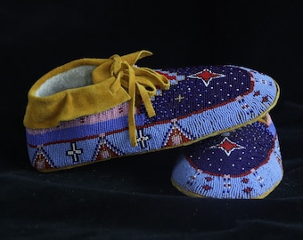 Handmade Beaded Leather Moccasins For Women. Native American Style Handmade Leather Moccasins