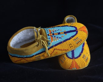 Handmade Beaded Leather Moccasins For Women. Native American Style Handmade Leather Moccasins