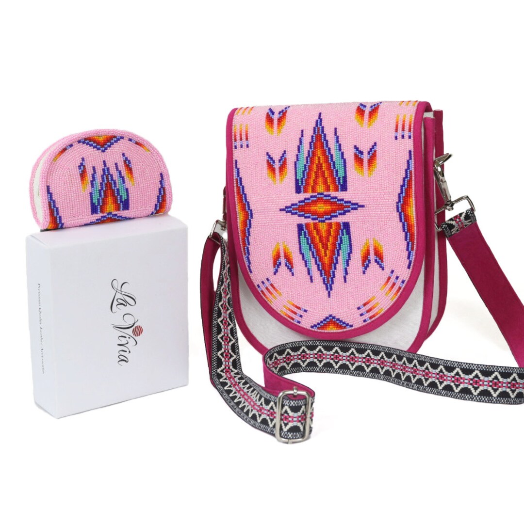 Beaded Crossbody Bag With Beaded Coin Purse by Beliacci. Handmade Native American Style Beaded