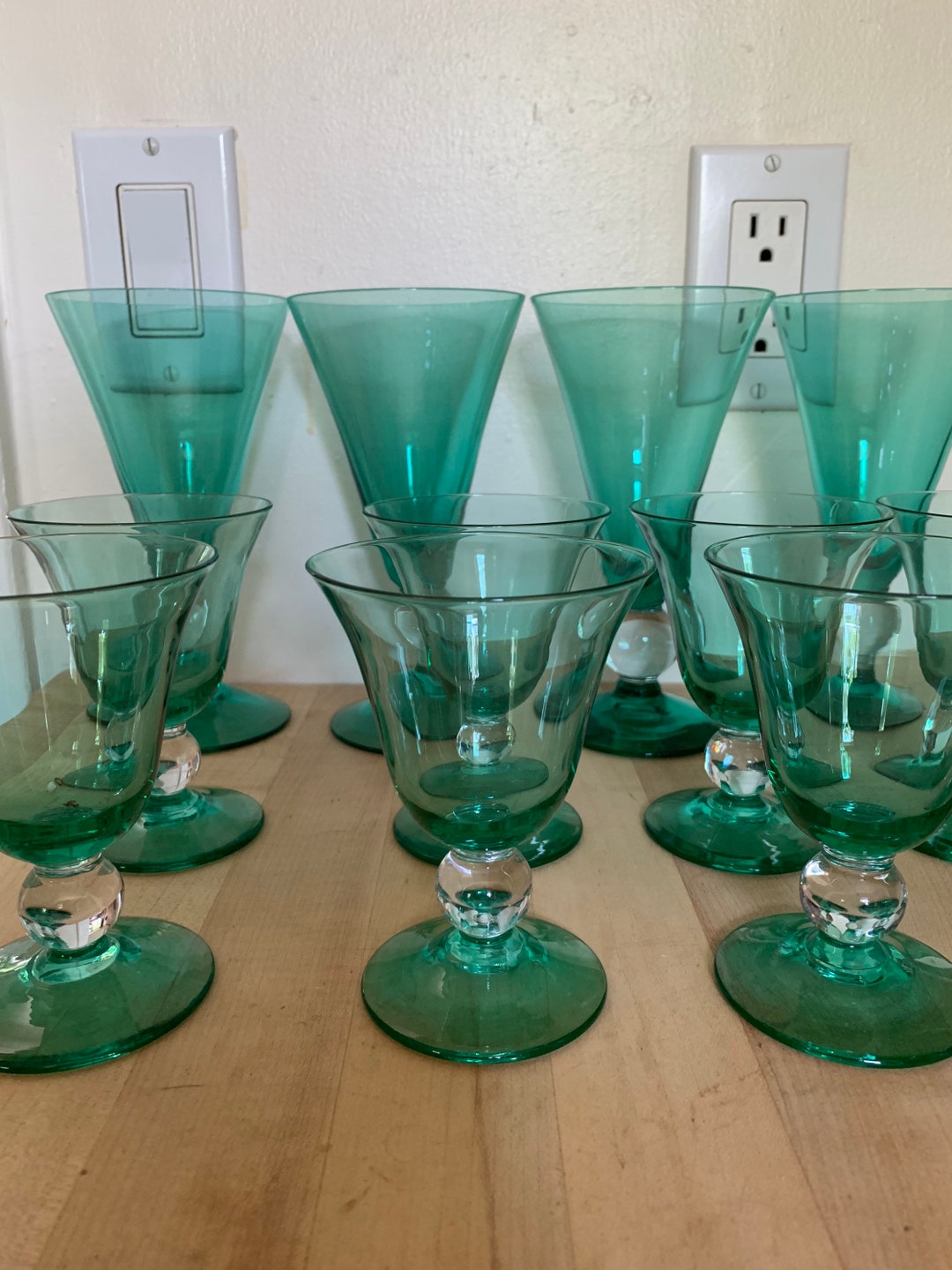 Vintage Emerald Green Champagne Flutes Etsy
