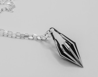 Herenkettingontwerpen, parametrische slingerhanger massief 925 sterlingzilver, handgemaakt in de VS, niet-traditioneel, coole ketting, aandenken aan Mori