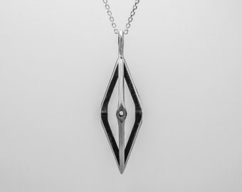 Rhombus Shape Mens Necklace, Solid 925 Sterling Silver, Handmade In USA, Non Traditional, Simple Cool Chain Necklace Designs, Memento Mori