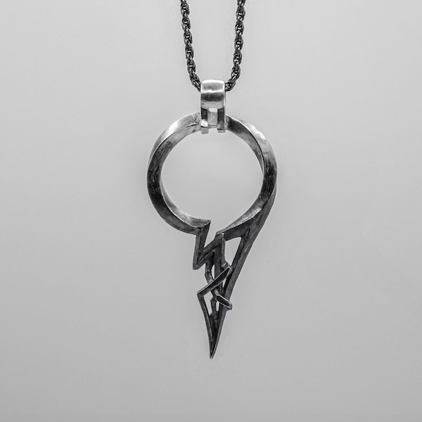 Cryptic Memento Mori Men's Necklace, Fractured Mobius Black Oxide Pendant In Solid 925 Sterling Silver, Handmade In USA Bible Wisdom Paradox