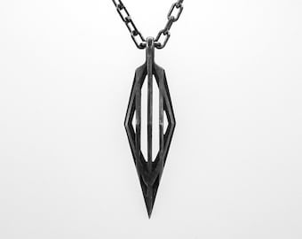 Herenkettingontwerpen, parametrische slingerhanger massief 925 sterlingzilver, handgemaakt in de VS, niet-traditioneel, coole ketting, aandenken aan Mori